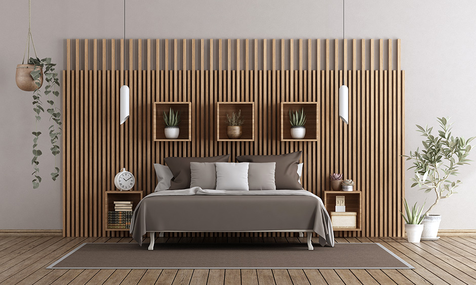 Beatify Bedrooms with Uniquely Structured Wooden Wall Panel