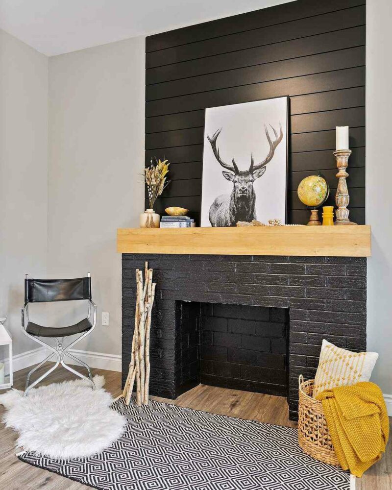 Black Painted Fireplace with Glossy Finish