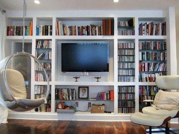 Bookshelves Surrounding a TV Wall