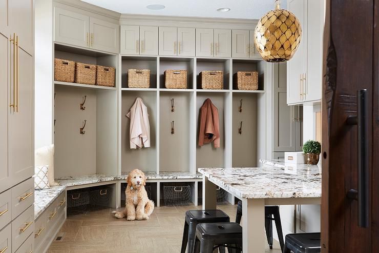 Customized Granite Mud Room Bench with Storage