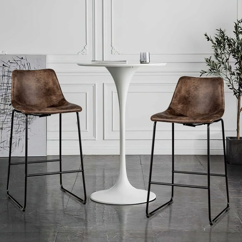 ERGOMASTER Leather Bar Height Barstools with Back