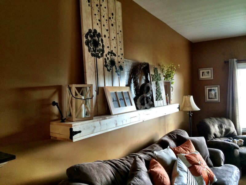 Floating Shelves Behind Couch in a Bohemian Setting