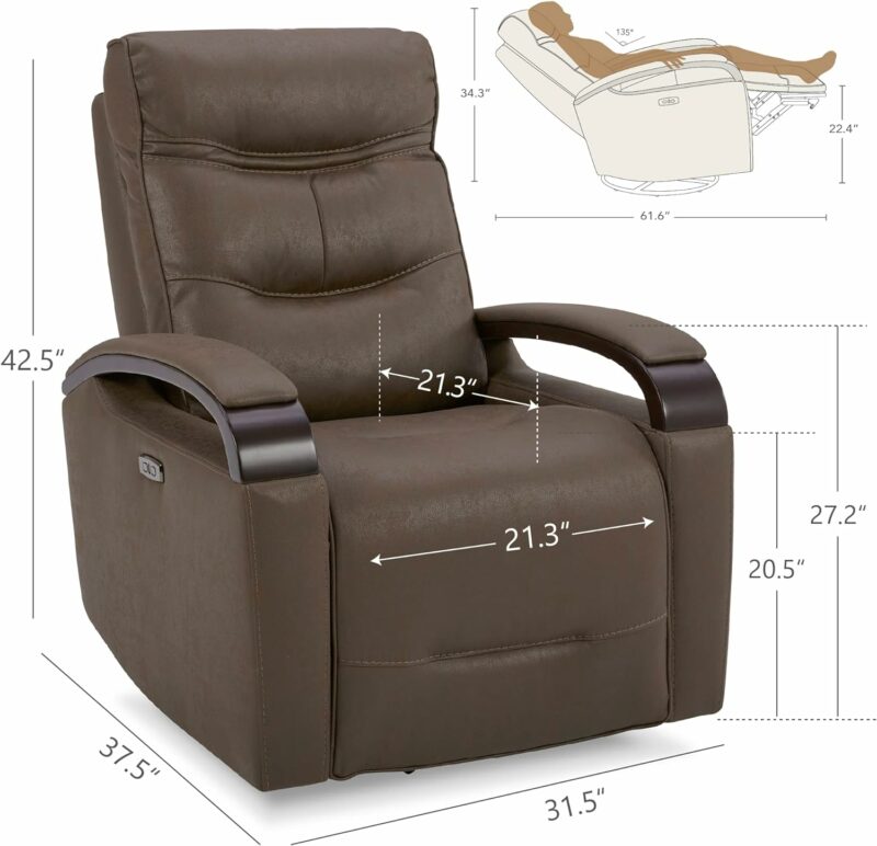 Glider, Rocker, Recliner with USB Charge Port and Headrest