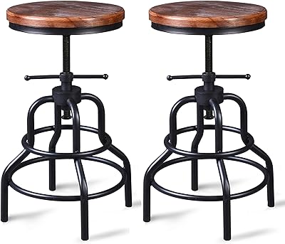 LOKKHAN Vintage Industrial Bar Stool-Rustic Swivel Bar Stool