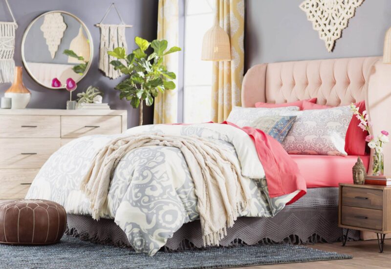 Soft Pink Boho Bed Frame