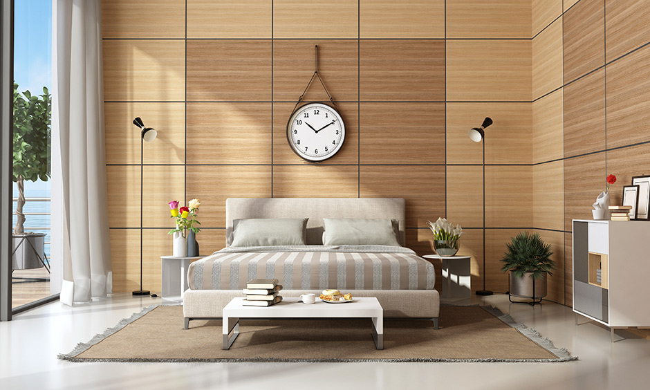 Style Up Bedrooms with Square Shape Wooden Wall Panels