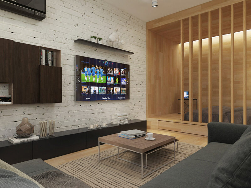 White Colored Brick Accent Wall for TV